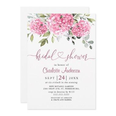 Elegant Watercolor Pink Hydrangea BRIDAL SHOWER Invitations