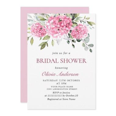 Elegant Watercolor Pink Hydrangea BRIDAL SHOWER Invitations