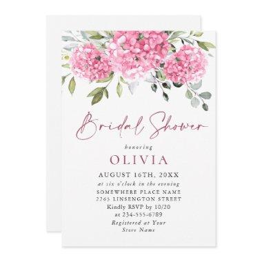 Elegant Watercolor Pink Hydrangea BRIDAL SHOWER Invitations