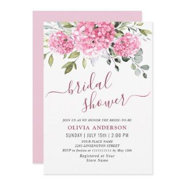 Elegant Watercolor Pink Hydrangea BRIDAL SHOWER Invitations