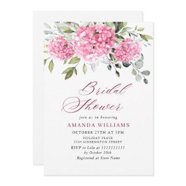 Elegant Watercolor Pink Hydrangea BRIDAL SHOWER Invitations