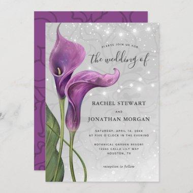 Elegant Watercolor Purple Calla Lily Wedding Invit Invitations