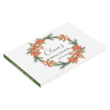 Elegant Watercolor Red Poinsettia Bridal Shower Guest Book