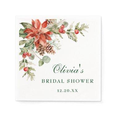 Elegant Watercolor Red Poinsettia BRIDAL SHOWER Napkins