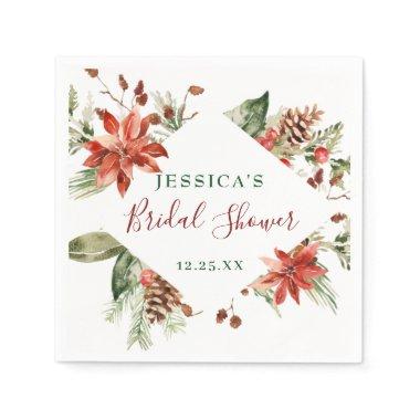 Elegant Watercolor Red Poinsettia BRIDAL SHOWER Napkins