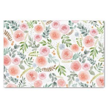 Elegant Watercolor Roses and Branches Tissue Paper