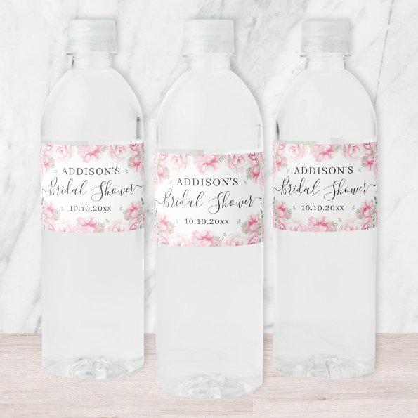 Elegant Watercolor Roses Bridal Shower Water Bottle Label