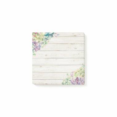 Elegant Watercolor Succulent Plants Rustic Wood Post-it Notes