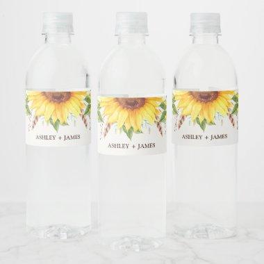 Elegant Watercolor Sunflowers Summer Wedding Favor Water Bottle Label