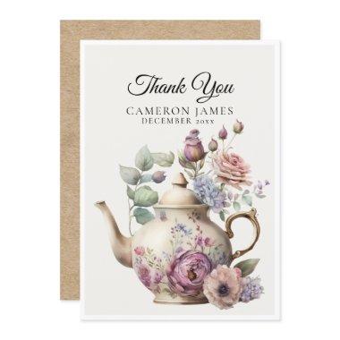 Elegant Watercolor Teapot Floral Tea Party Thank You