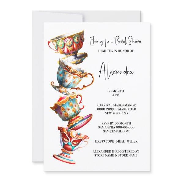 Elegant watercolor victorian stacked teacups high