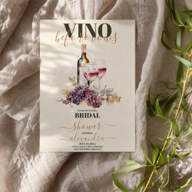 Elegant Watercolor Vino Before Vows Bridal Shower Invitations