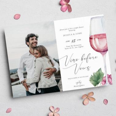 Elegant Watercolor Vino before Vows Couples Shower Invitations