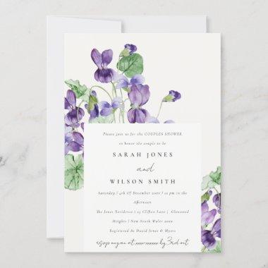 Elegant Watercolor Violet Floral Couples Shower Invitations