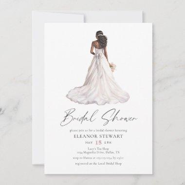 Elegant Watercolor Wedding Dress Bridal Shower Invitations