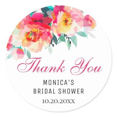 Elegant Watercolor Wild Flowers  Classic Round Sticker