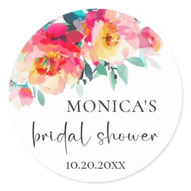 Elegant Watercolor Wild Flowers  Classic Round Sticker