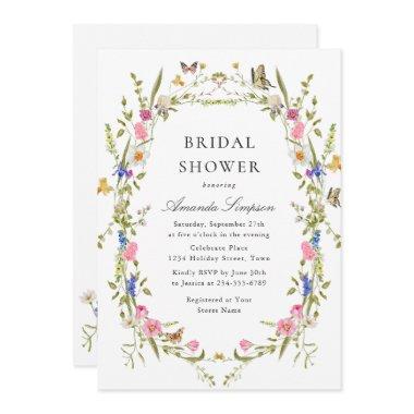 Elegant Watercolor Wild Flowers Bridal Shower Invitations