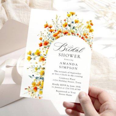 Elegant Watercolor Wild Flowers Bridal Shower Invitations