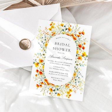 Elegant Watercolor Wild Flowers Bridal Shower Invitations