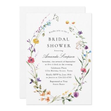 Elegant Watercolor Wild Flowers Bridal Shower Invitations