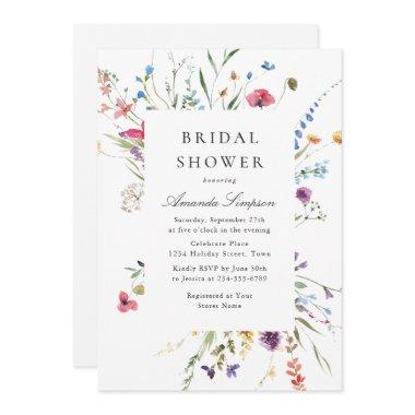 Elegant Watercolor Wild Flowers Bridal Shower Invitations