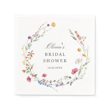 Elegant Watercolor Wild Flowers Bridal Shower Napkins