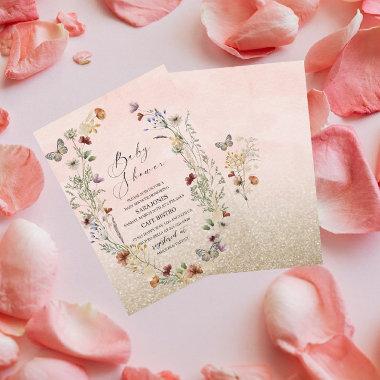 Elegant watercolor wildflower and butterfly Flor Invitations