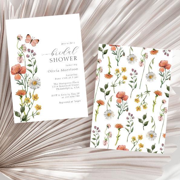 Elegant Watercolor Wildflower Bridal Shower Script Invitations