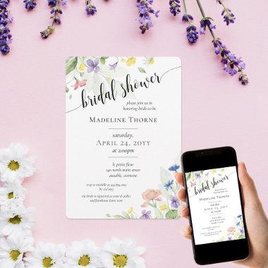 Elegant Watercolor Wildflower Floral Bridal Shower Invitations