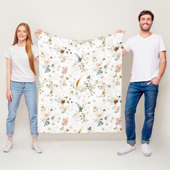 Elegant Watercolor Wildflower Garden Fleece Blanket