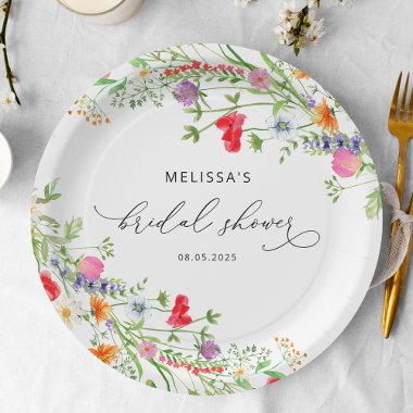 Elegant Watercolor Wildflowers Bridal Shower Paper Plates