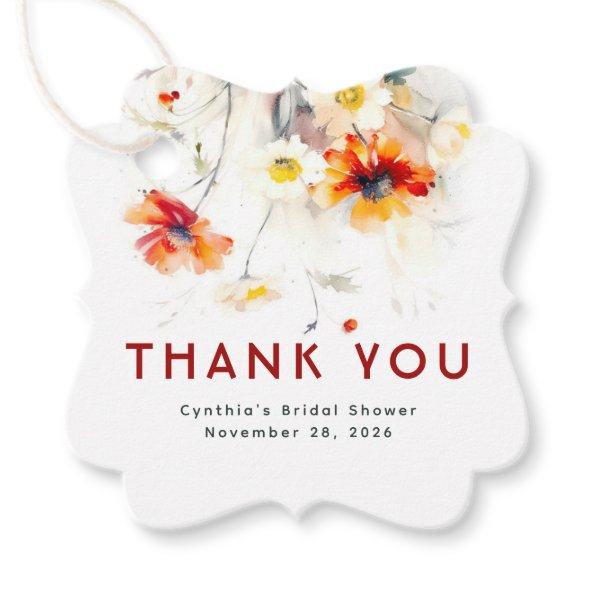 Elegant Watercolor Wildflowers Thank You Wedding Favor Tags