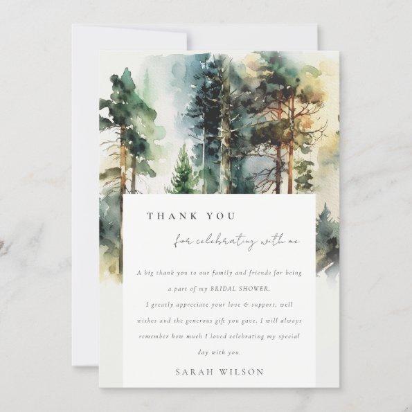 Elegant Watercolor Woodland Forest Bridal Shower Thank You Invitations