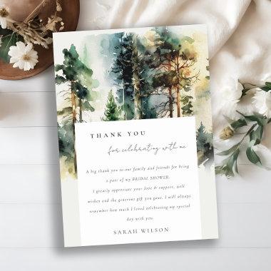 Elegant Watercolor Woodland Forest Bridal Shower Thank You Invitations