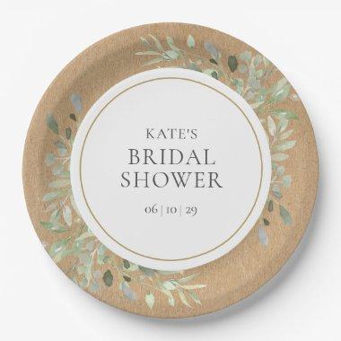 Elegant Watercolour Greenery Rustic Bridal Shower Paper Plates