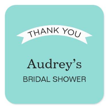 Elegant Wedding Aqua Blue Bridal Shower Thank You Square Sticker
