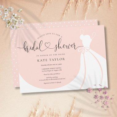 Elegant Wedding Dress Blush Pink Bridal Shower Invitations