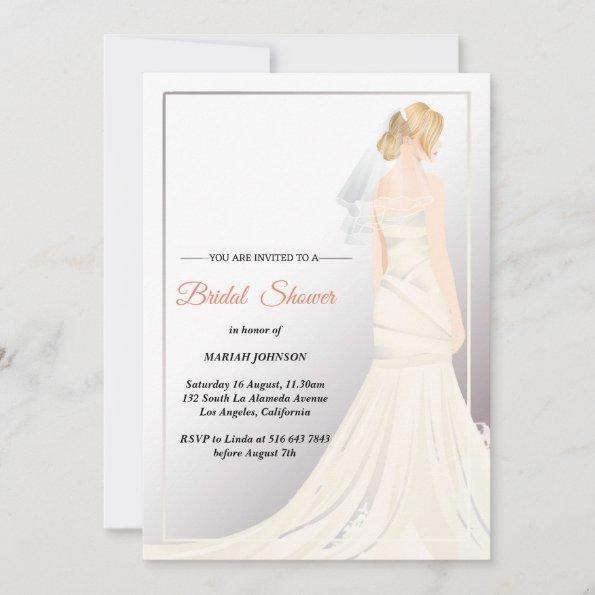Elegant Wedding Dress Bridal Shower Invitations
