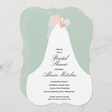 Elegant Wedding Dress Bridal Shower Invitations