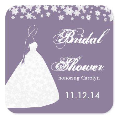 Elegant Wedding Gown Flower Bridal Shower Sticker