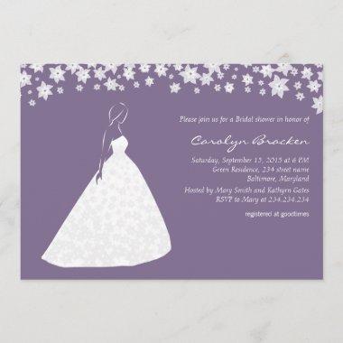Elegant Wedding Gown Flowers Bridal Shower Invite
