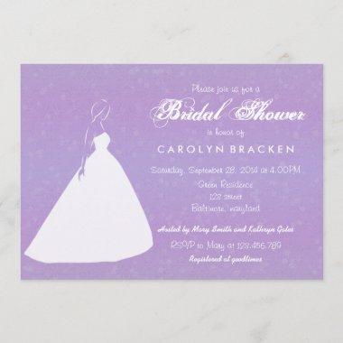 Elegant Wedding Gown Lavender Bridal Shower Invite