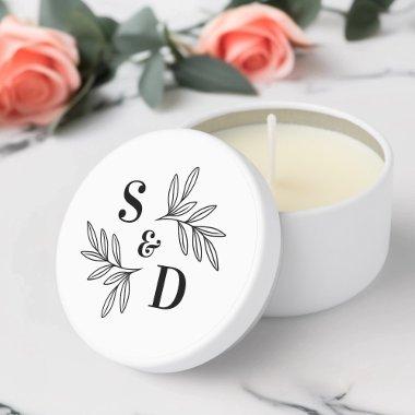 Elegant wedding monogram greenery leaves mini candle favors
