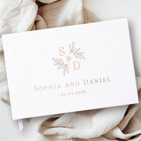 Elegant wedding monogram greenery leaves real foil foil guest book