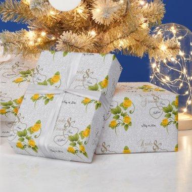 Elegant Wedding with Yellow Roses & Gold Lettering Wrapping Paper