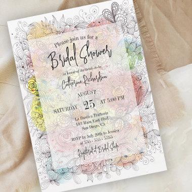 Elegant Whimsy Watercolor Floral Art Bridal Shower Invitations