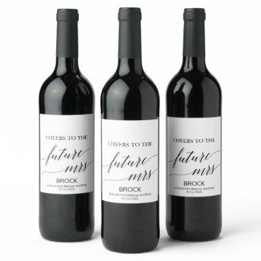 Elegant White and Black Calligraphy Future Mrs Wine Label