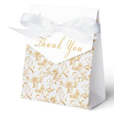 Elegant White and Gold Damask Favor Boxes
