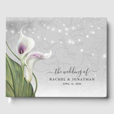 Elegant White and Purple Calla Lily Watercolor Guest Book